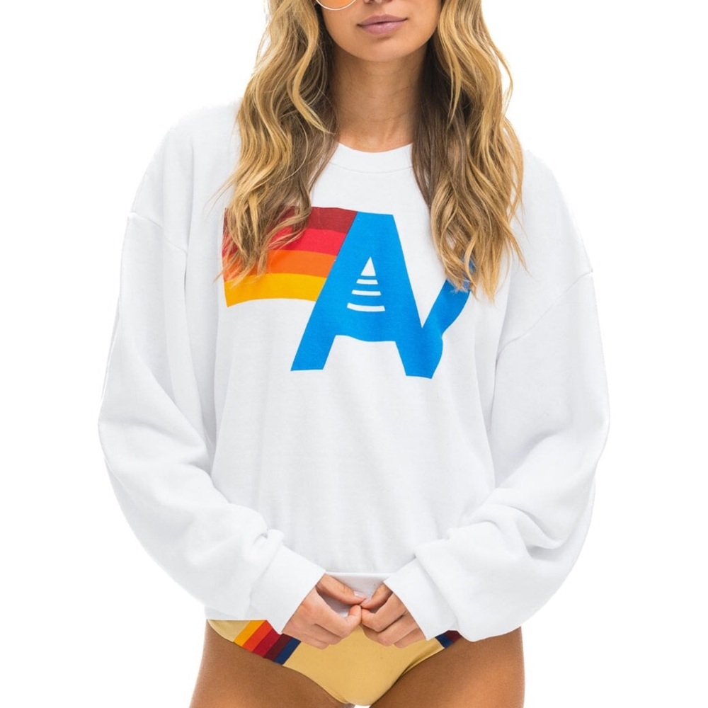 AVIATOR NATION RELAXED CREW SWEATSHIRT SMALL NWT WHITE